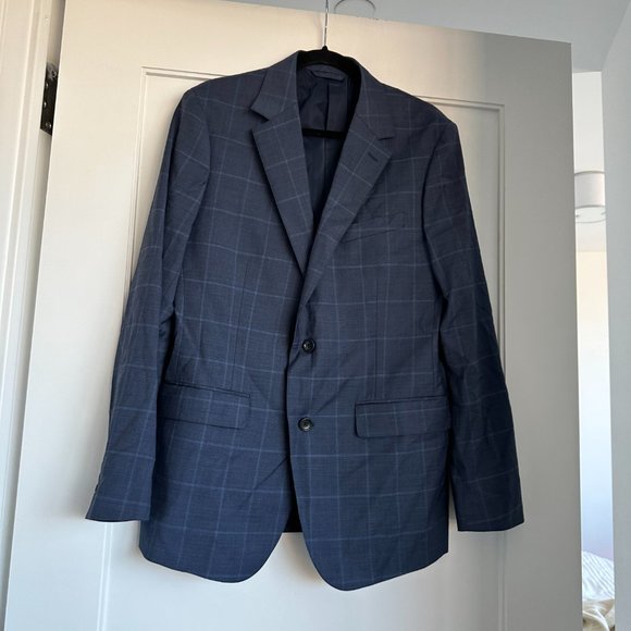 Bonobos Italian Men's Blazer Jacket Slim Fit Wool Blue Windowpane Stretch 40R - Picture 1 of 7